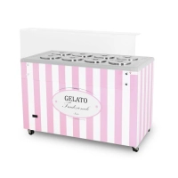 Dystrybutor do lodów | witryna do lodów | konserwator | retro | 8 tub | okrągłe kuwety | 1283x670x895 mm | GELATO POZETTI 8 PINK