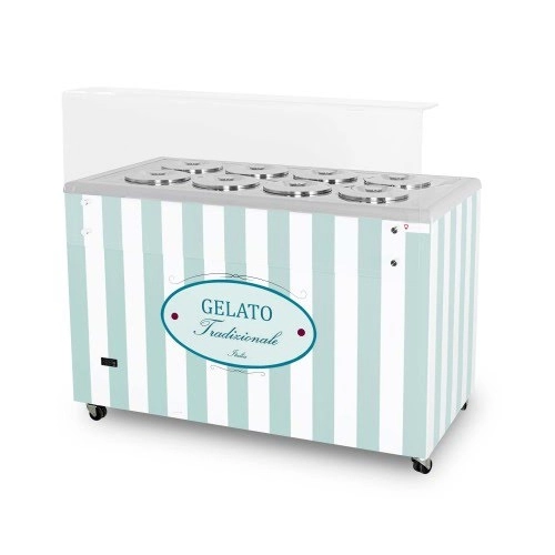 Dystrybutor do lodów | witryna do lodów | konserwator | retro | 8 tub | okrągłe kuwety | 1283x670x895 mm | GELATO POZETTI 8 PASTEL BLUE