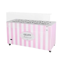 Dystrybutor do lodów | witryna do lodów | konserwator | retro | 10 tub | okrągłe kuwety | 1503x670x895 mm | GELATO POZETTI 10 PINK